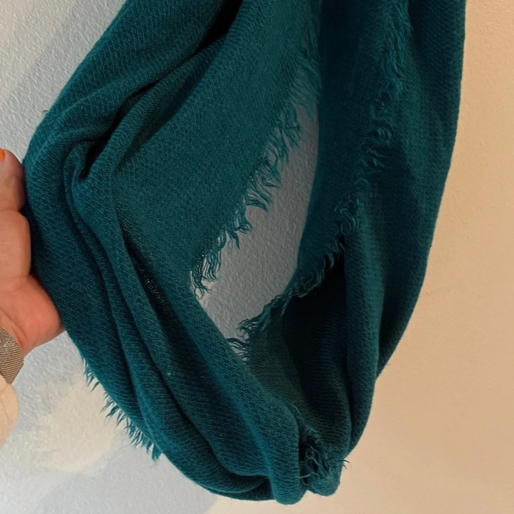 Fringed Infinity Loop Scarf, Teal Blue, 100% Acrylic, Soft